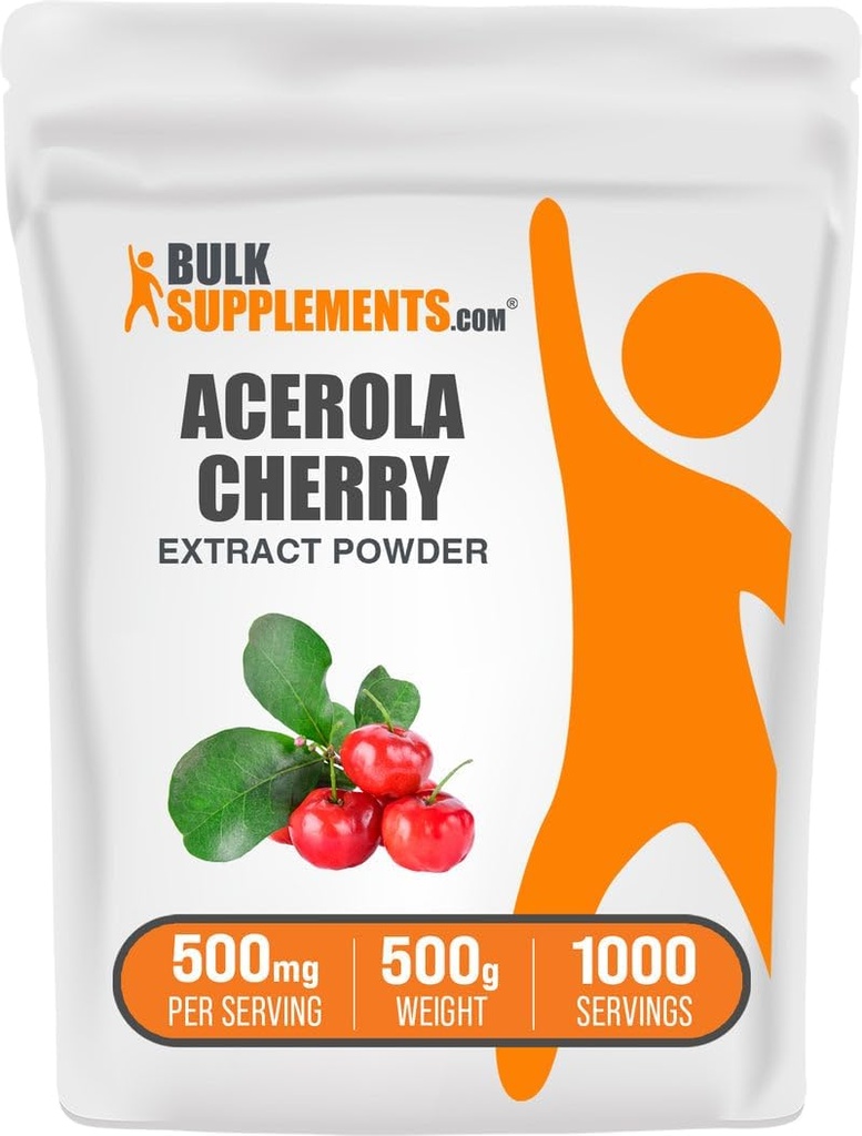 BulkSupplements.com Polvere di Estratto di Ciliegia di Acerola - Supplemento di vitamina C naturale, Polvere di Ciliegia di Acerola - Vegan & Gluten Free, 500mg per Serving, 500g (1.1 lbs) (Pacchetto di 1)