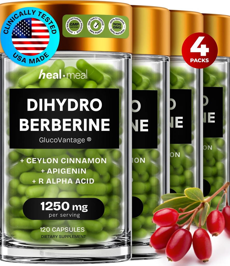 Diidroberberina Supplemento - Dehydro Berberine Supplement - Super Berberine Supplemento con Ceylon Cinnamon & R Acido Lipoico Alfa & Apigenin - Idroberbertina 480 caps (4 pacchetti)