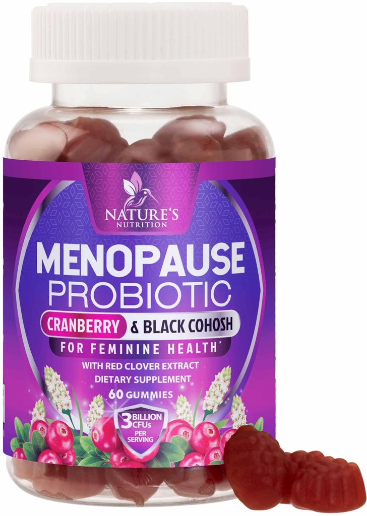 Menopausa Supplementi per le donne - 3 miliardi di CFU naturale Menopausa Rilievo per Mild Hot Flashes & Night Sweats, PH, Vaginal Health Support Probiotics for Women Gummy, Probiotic Supplement - 60 Gummies