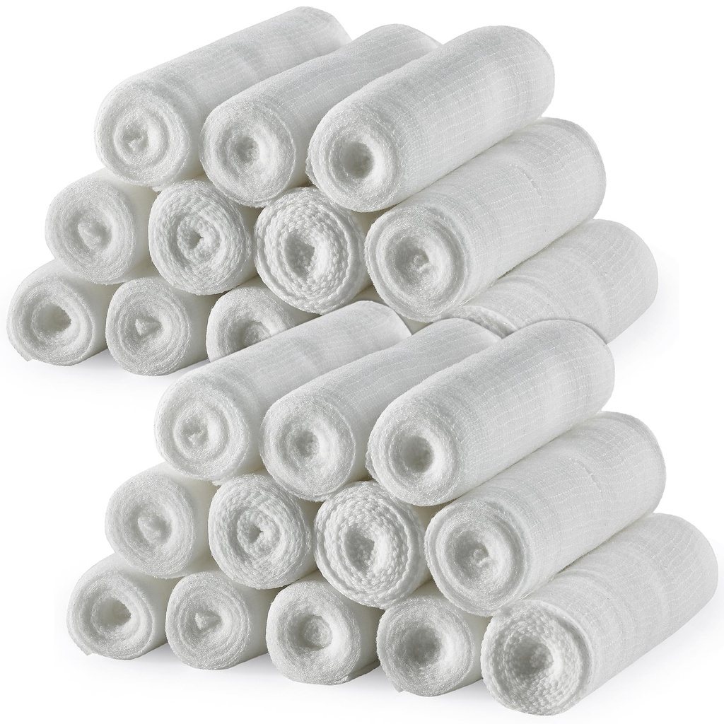 MEDca Gauze Bandage Rolls - 24 Pack, 3-Inch x 4.1 Yards, Gauze di grado medico e bendaggio elastico per il vestito e il kit di pronto soccorso