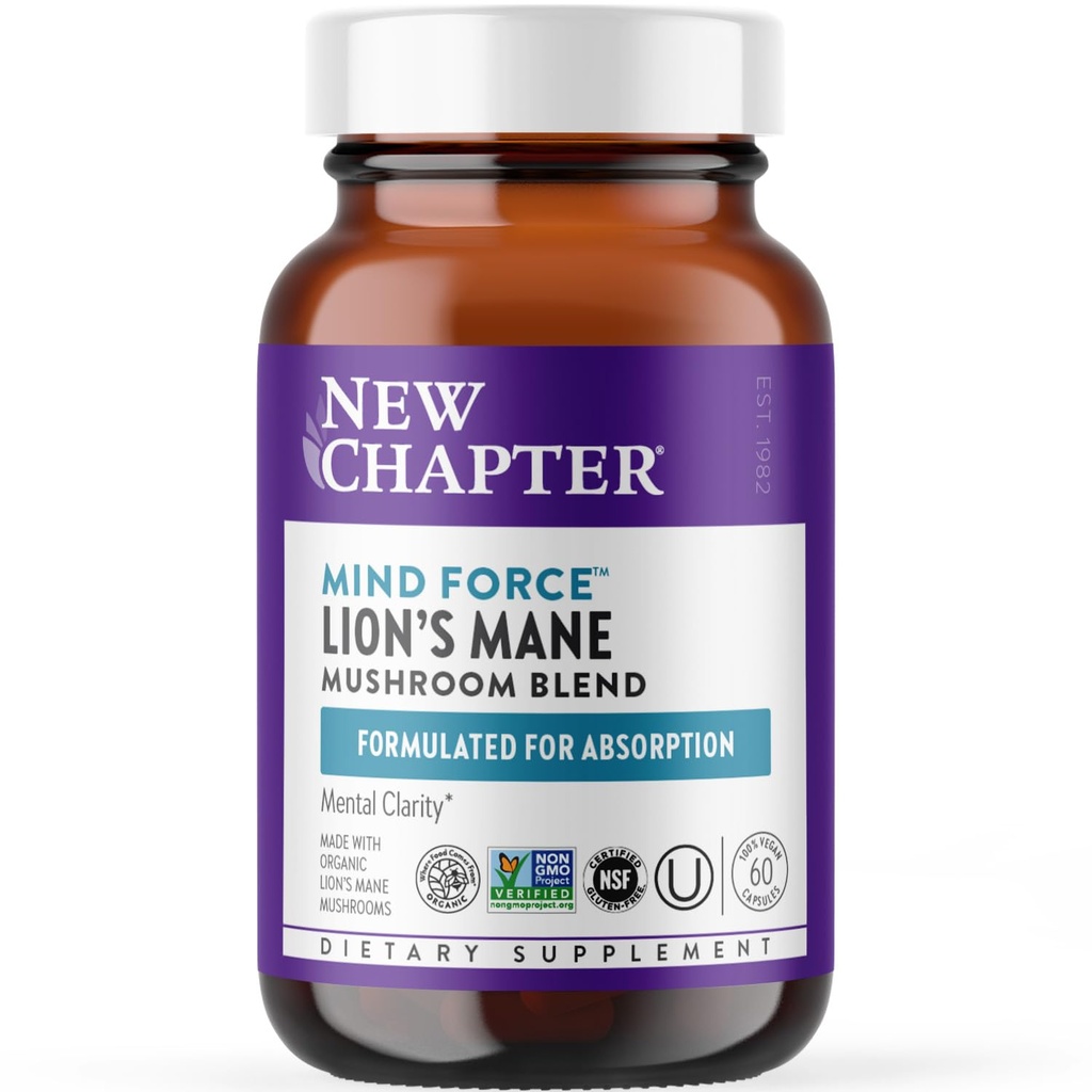 Nuovo Capitolo Lion's Mane + Reishi Mushroom - LifeShield Mind Force for Mental Clarity with Organic Reishi Mushroom + Vegan + Non-GMO, Ingredienti Nootropici - 60 ct