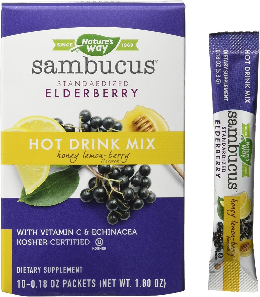 Via della natura Via Sambucus Soothing Elderberry Hot Drink Mix, con Vitamina C & Echinacea, 10 Conte, Miele Limone-Berry Aromaed, 10 Conte (Pack of 12)