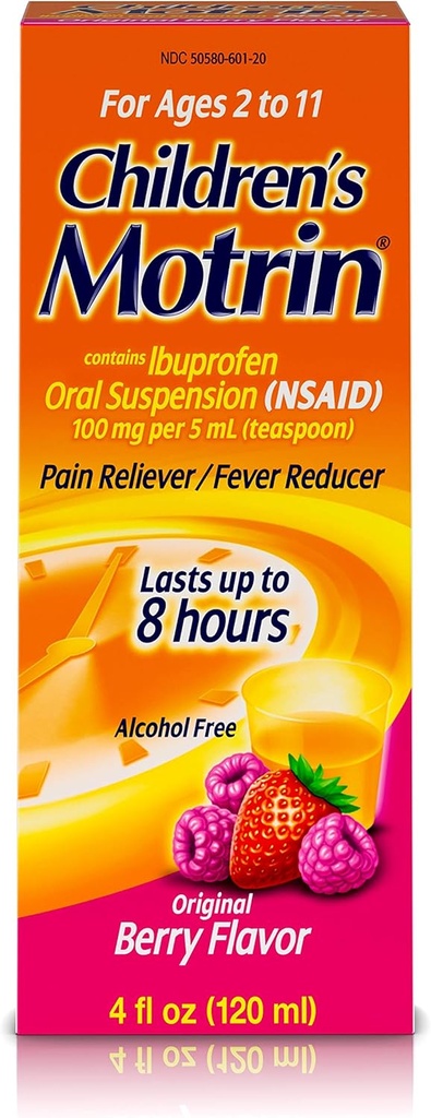 Motrin Sospensione Orale Ibuprofen per bambini Original Berry Flavor - 4 oz, Confezione da 3