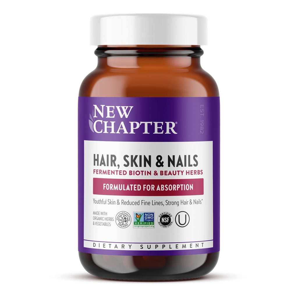 Nuovo Capitolo Hair Skin & Nails Vitamine con Biotina Fermentata+astaxantina capsula vegetariana, 30 conte (Pacchetto di 1)