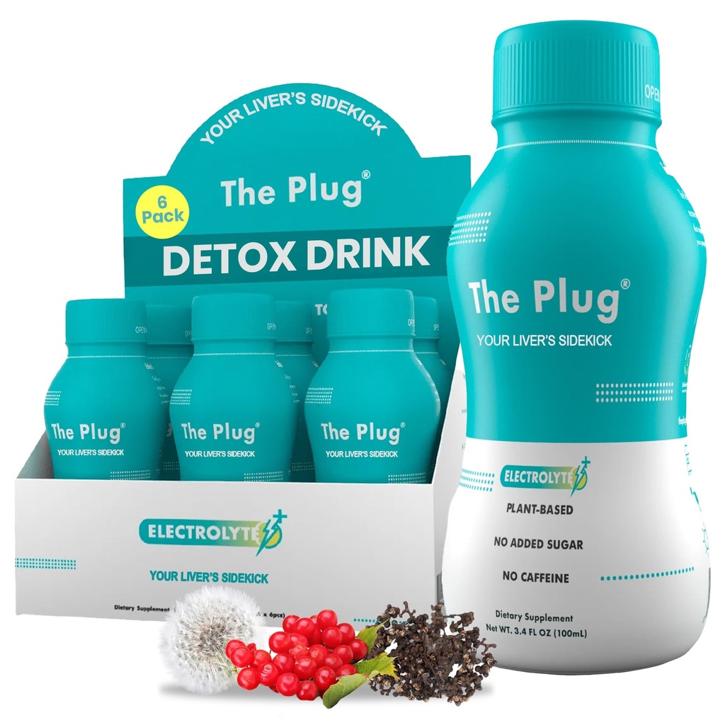 The Plug Liver Cleanse Detox & Repair Drink - Plant Based Herbal Electrolyte Drink for Liver Support & Health, Bloating Relief, Restore Antiossidanti & Minerals | Liver Complex Energy Drink (6-Pack)