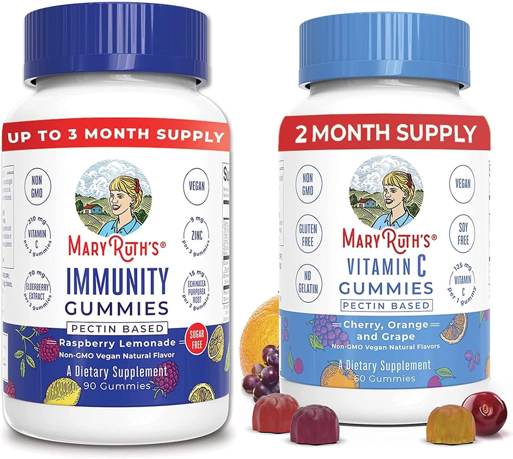 MaryRuth Organics Elderberry Gummies per il supporto immunitario (Sugar Free) & Vegan Vitamin C Gummies Bundle | Supporta la funzione immunitaria | Formula per sostenere la salute generale per adulti e bambini