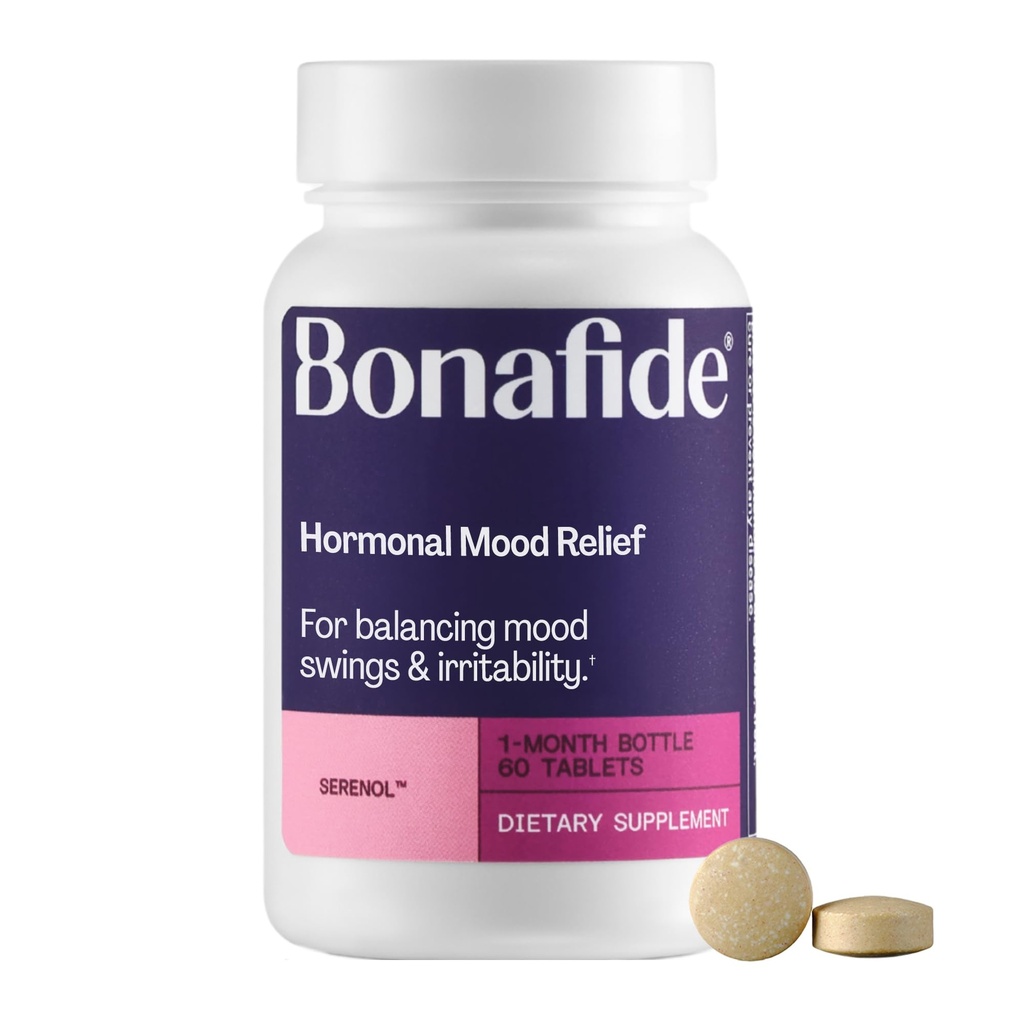 Serenol di Bonafide. Rilievo dagli scambi ormonali di mood, irritabilità, & PMS Bloating. — Alimentazione di 1 mese (60 compresse)