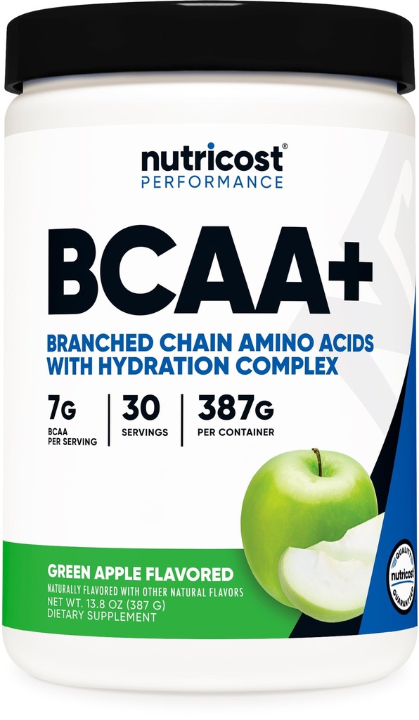 Nutricost BCAA + polvere di idratazione (mela verde) 30 Serve - Aminoacidi a catena ramificata con Complesso di idratazione - senza glutine, non OGM