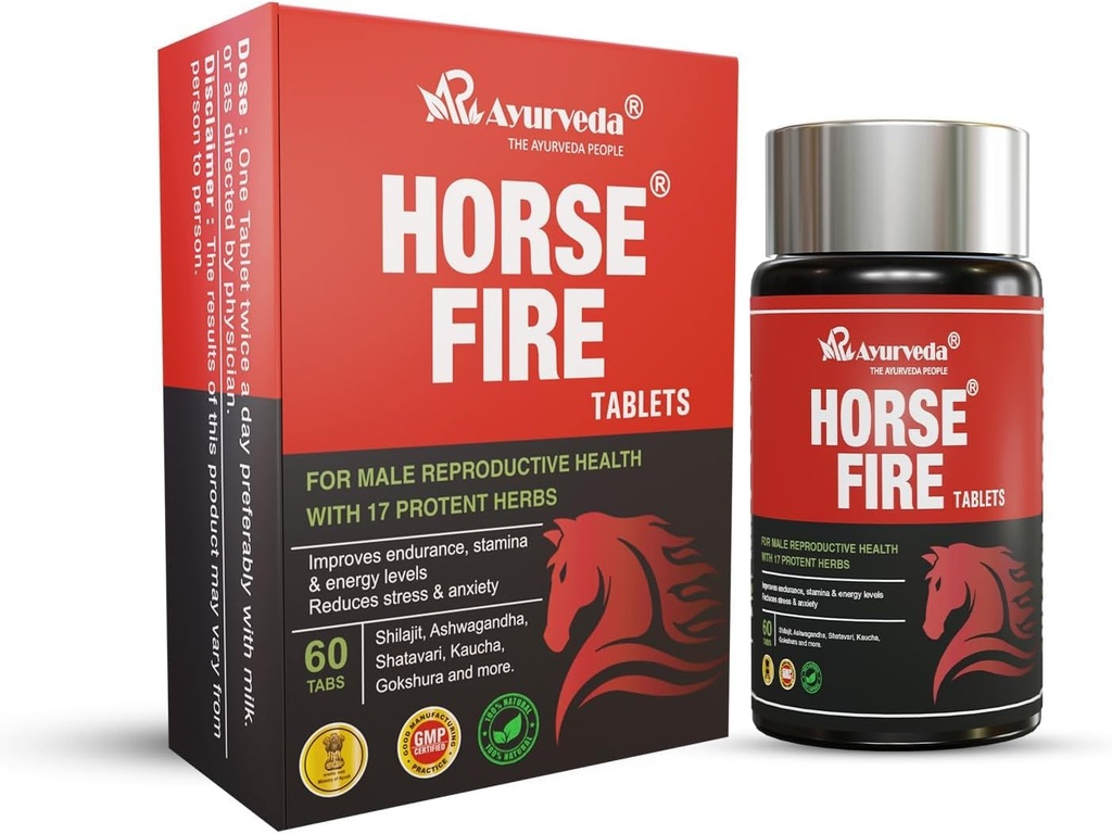 Poltrone di fuoco di cavallo per Men| Medicina Ayurvedica - per Stamina, Crescita del muscolo, Immunity &amp; Wellbeing| Cavallo Fire Tablet (Pack of 60)