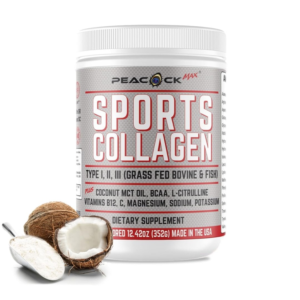 Polvere di elettroliti di collagene sportivo, 12.42 oz - Grass Fed Bovine & Wild Fish Hydrolyzed Tipo I, II, III Peptidi Multi Collagen per bevande elettrolitiche, Polvere proteica non aromatizzata con BCAA, Magnesio
