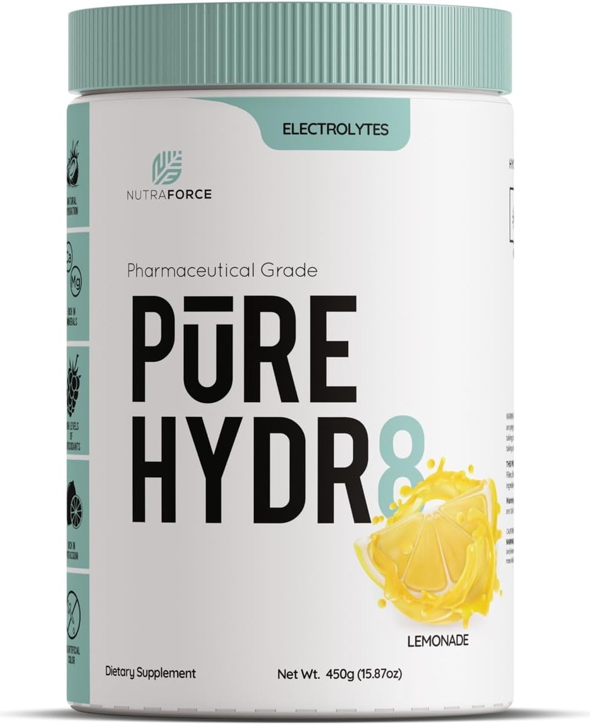 Polvere di elettrolito puro Hydr8 – Cacao-Water Infuso – 700 mg Potassium, 100 mg di magnesio, 80 mg di sodio – Limonata senza zucchero