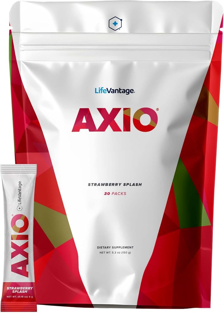 Polvere di bevanda di energia regolare di AXIO, supplemento nootropico, messa a fuoco & supporto del mood, con L-teanina, tè verde, B vitamine, DMAE, Quercetin & Pine Bark, Splash di fragola, 30 pacchetti