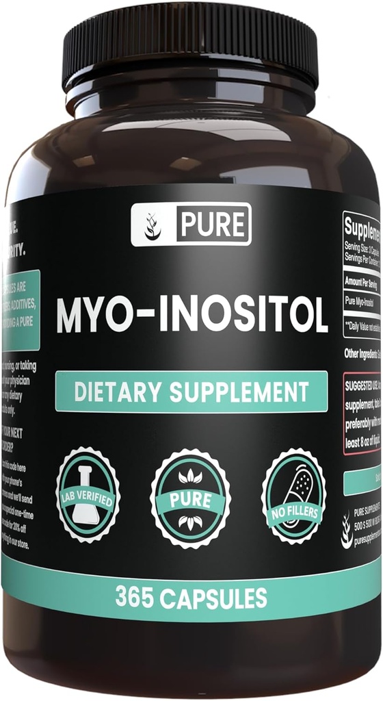 Ingredienti originali puri Myo-Inositol (365 capsule) No Filler di Magnesio o Riso, Sempre Pure, Verified Lab