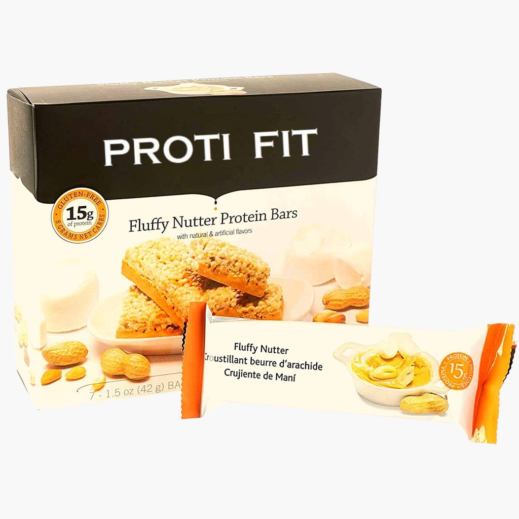 Proti Fit - Fluffy Nutter Low-Carb Protein Bars, Low-Calorie Snacks per perdita di peso e pasti sani (Fluffy Nutter, 1 Pack)
