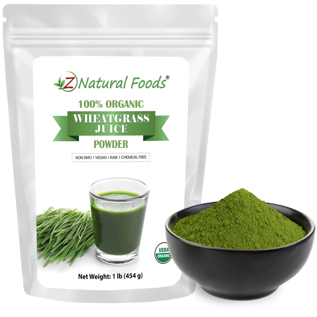 Z Cibi naturali Polvere di succo di erba di grano organico - Superfood per l'invecchiamento sano e la digestione - Non-GMO, Vegan, Kosher - Perfetto per succhi, Yogurts & Smoothies - La beatitudine della succo di erba, 1 lb