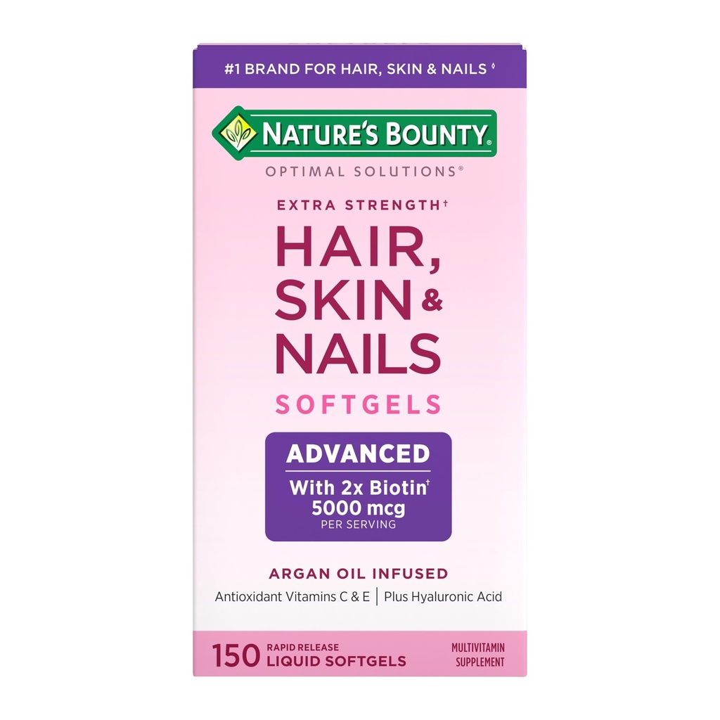 Capelli Avanzati, Pelle & Unghie, Integratore di Vitamina Infuso con Biotina e Acido Ialuronico, 150 Softgel Rapid Release, 50 Total Servings