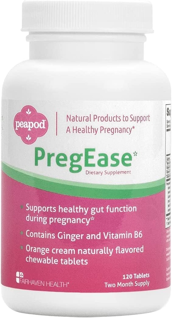 Fairhaven Heath Peapod PregEase Morning Sickness Supplemento per le donne incinte - Sweet Orange Chewable Tablets con Ginger e Vitamina B6-2 Mese di alimentazione