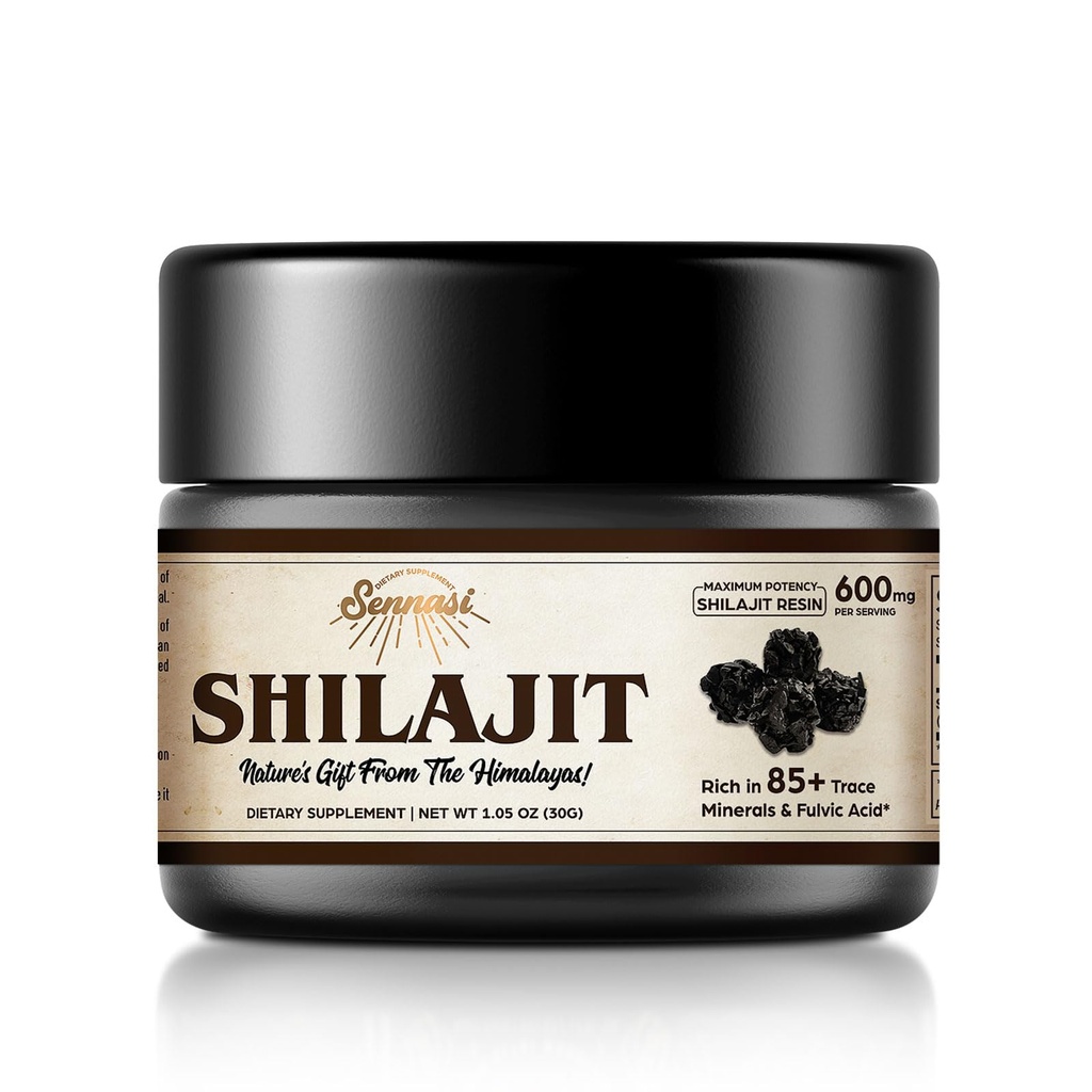 Shilajit Pure Himalayan Organic Shilajit Resina - 600mg Massima potenza naturale Shilajit Resina con 85+ Trace Minerals & Acido Fulvic per l'energia, Supporto immunitario, 30 Grammi (1 Confezione)