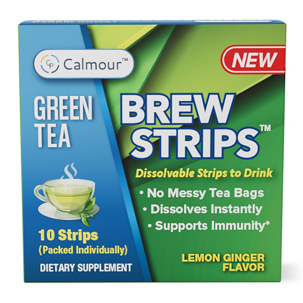 Estratto di tè verde naturale di CALMOUR Strips 10 Pack | Borse di tè verde alternativa viaggio amichevole on-The-Go strisce di dissolvenza rapida | Tè di zenzero di limone con antiossidanti | Matcha Green Tea Flavor