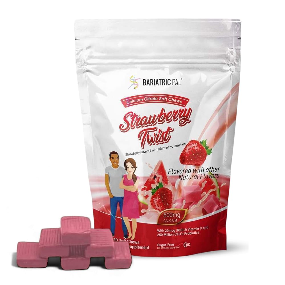 BariatricPal Citrato di calcio senza zucchero Cuciture morbide | 500mg con vitamina D & Probiotics | Strawberry Twist | 90 Conte (1 Mese di Alimentazione)
