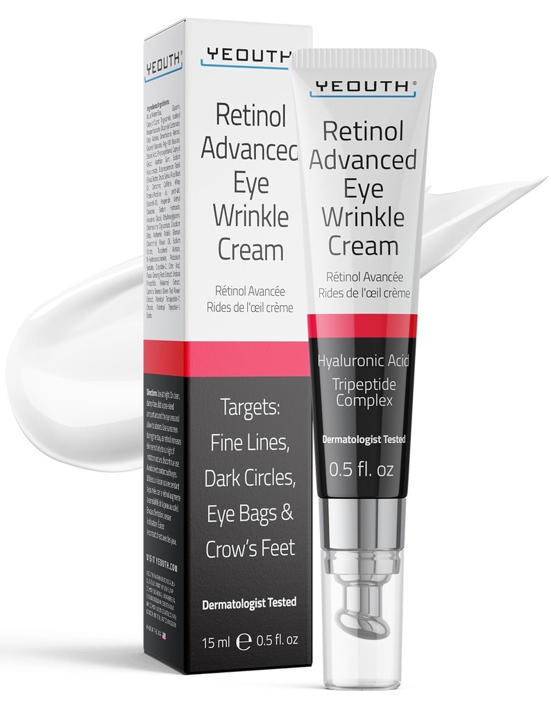 YEOUTH Retinol Eye Cream Anti invecchiando, stringendo sotto la crema per il puffiness e le borse sotto gli occhi per le rughe e cerchi scuri con acido ialuronico e tripeptidi 15ml