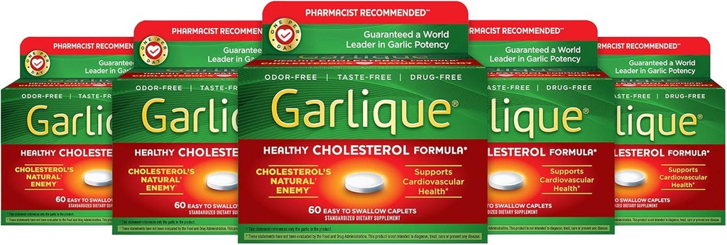 Garlique Healthy Cholesterol Formula con 5000 mcg di Allicin, 60 Caplets rivestiti enterici (Pack of 5)