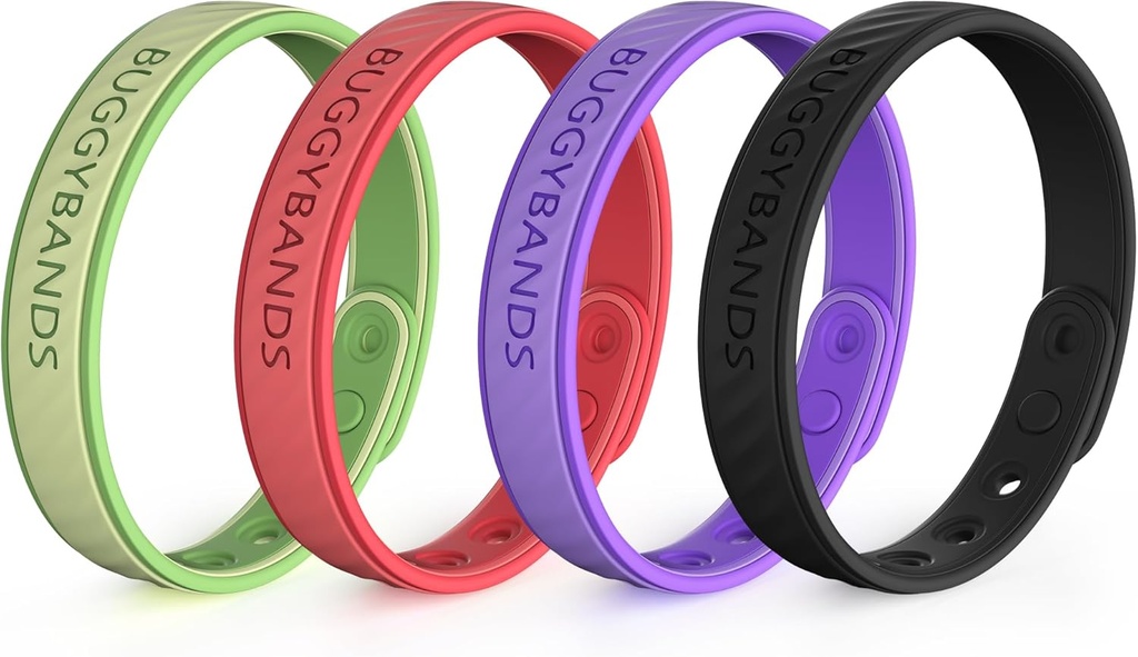 Bracciali a repellente di Mosquito, 4 Pack Silicone Mosquito Band con bande di Bug DEET Free, Natural & impermeabili per bambini e adulti, Outdoor Traveling Protection (Black&Red&Purple&Green)