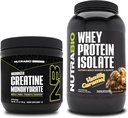 NutraBio Creatina monoidrato, non aromatizzato, 150g e proteine del siero isolato, Vanilla Caramel, supplemento Bundle - energia muscolare, crescita muscolare magra, recupero e resistenza