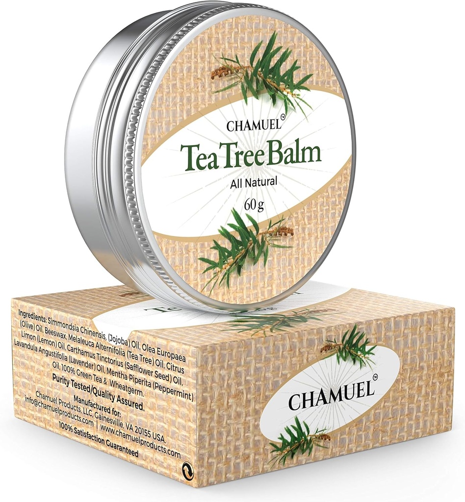 Chamuel Tea Tree Oil Balm - Tutto naturale | Grande Crema per Eczema lenitivo, Psoriasi, Rashes, Jock Itch, Insetto Bites, Folliculitis, Acne, Itches, Taccole, Cuticles, Saddle Sores & more!