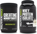 NutraBio Creatina Monoidrato, Unflavored, 500g e Whey Protein Isolate, Unflavored, Supplement Bundle - Muscle Energy, Lean Muscle Growth, Recovery, and Strength