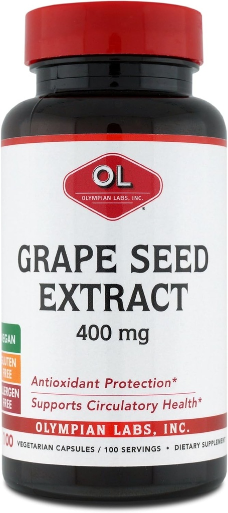 Estratto di semi di semi di uva di laboratorio di olimpiadi 400 mg capsule, 100 conteggio che supporta la salute del cuore, protezione antiossidante.