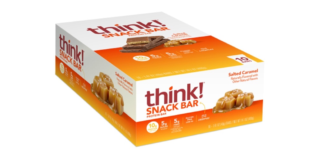 Pensa! Barre di proteine con radice di chicory per fibra, Caramel salato, Snack Bar senza dolcificanti artificiali, 1.4 Oz, 10 Ct