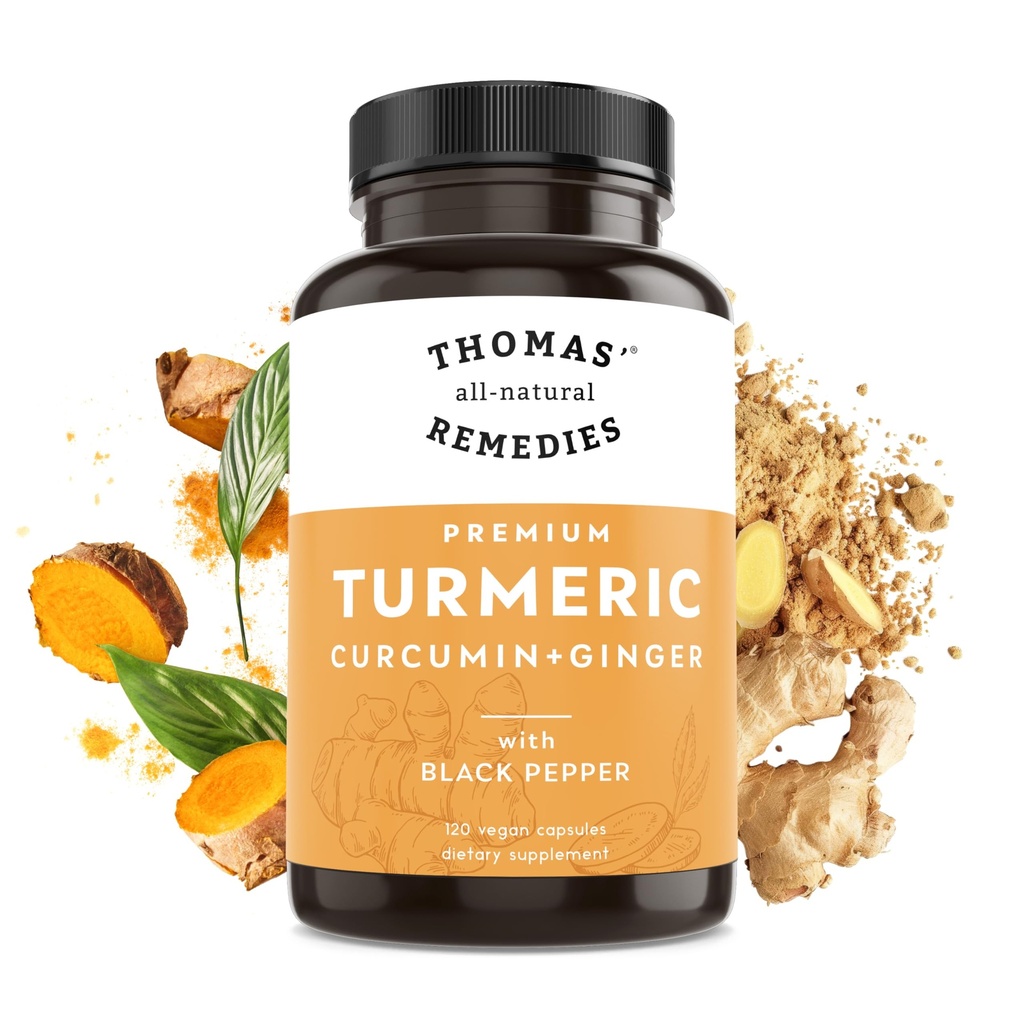 Thomas' all-natural Remedies curcumina curcuma e zenzero con pepe nero, organico turgico Joint Support Supplement- 95% Curcumina - NO filler, Vegan - 120ct