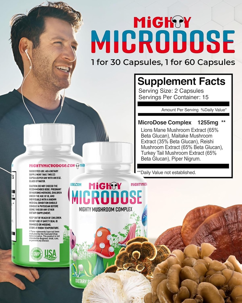 5Mushroom Nootropic Blend - 60 Capsules, Tail tacchino, Reishi, Maitake Mushroom Extract with High Beta Glucan, & Lion Mane Mushroom Supplement Capsules, Funzionali Mushrooms Integratori di erbe