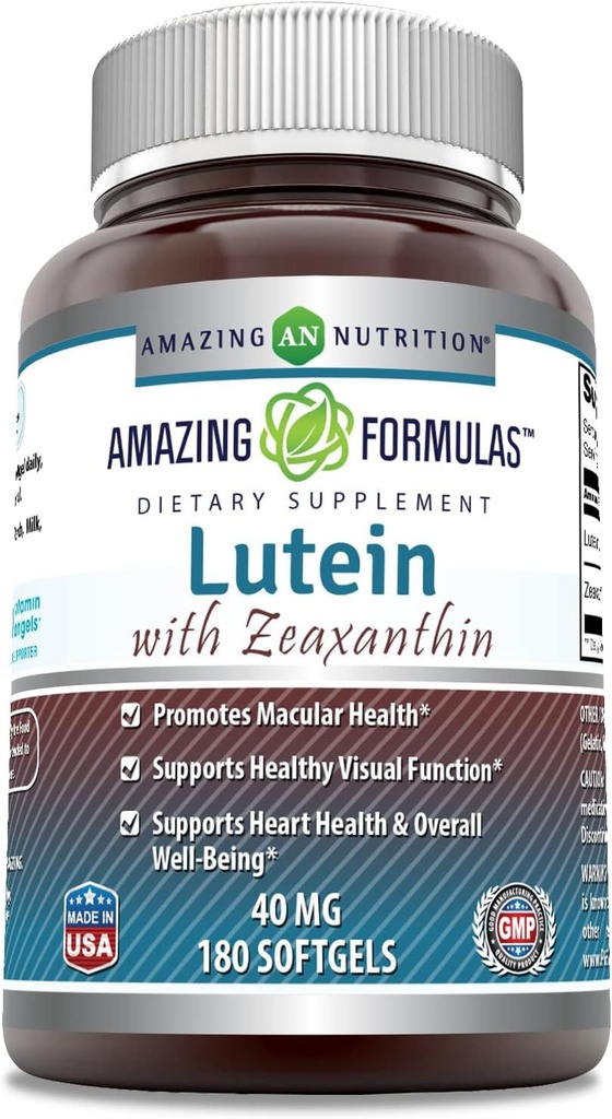 Incredibile formula Lutein 40 mg con Zeaxanthin 1600 mcg | Softgels Supplement | Non-GMO | Gluten Free | Made in USA (40 mg, 180, Conte)