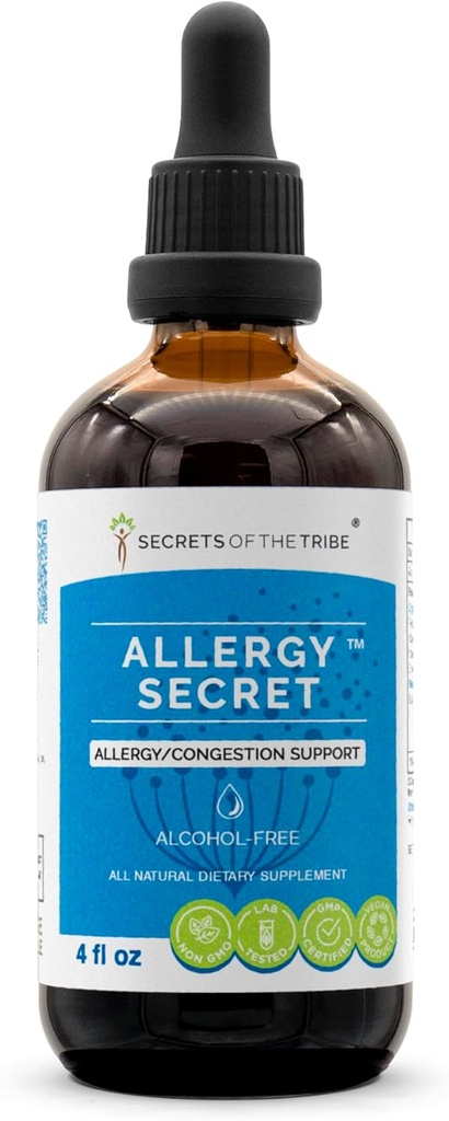 Allergy Secret Alcohol-Free Extract, Tincture, Glycerite Rosemary, Mullein Leaf, Marshmallow, Sting Nettle, Eyebright. Supporto allergia/gestione (4 FL OZ)
