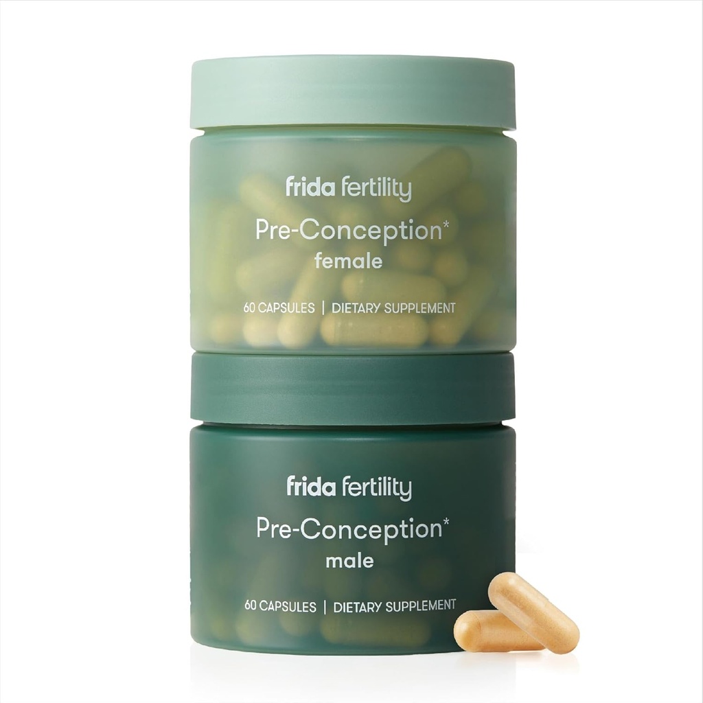 Frida Fertility Pre-Conception Set Supplemento, Sue & Hers Vitamine e Minerali giornalieri per fertilità, Sostegno alle uova & salute dello sperma, Acido Folico, Inositol, CoQ10, 60 capsule Ogni, 30 giorni di alimentazione