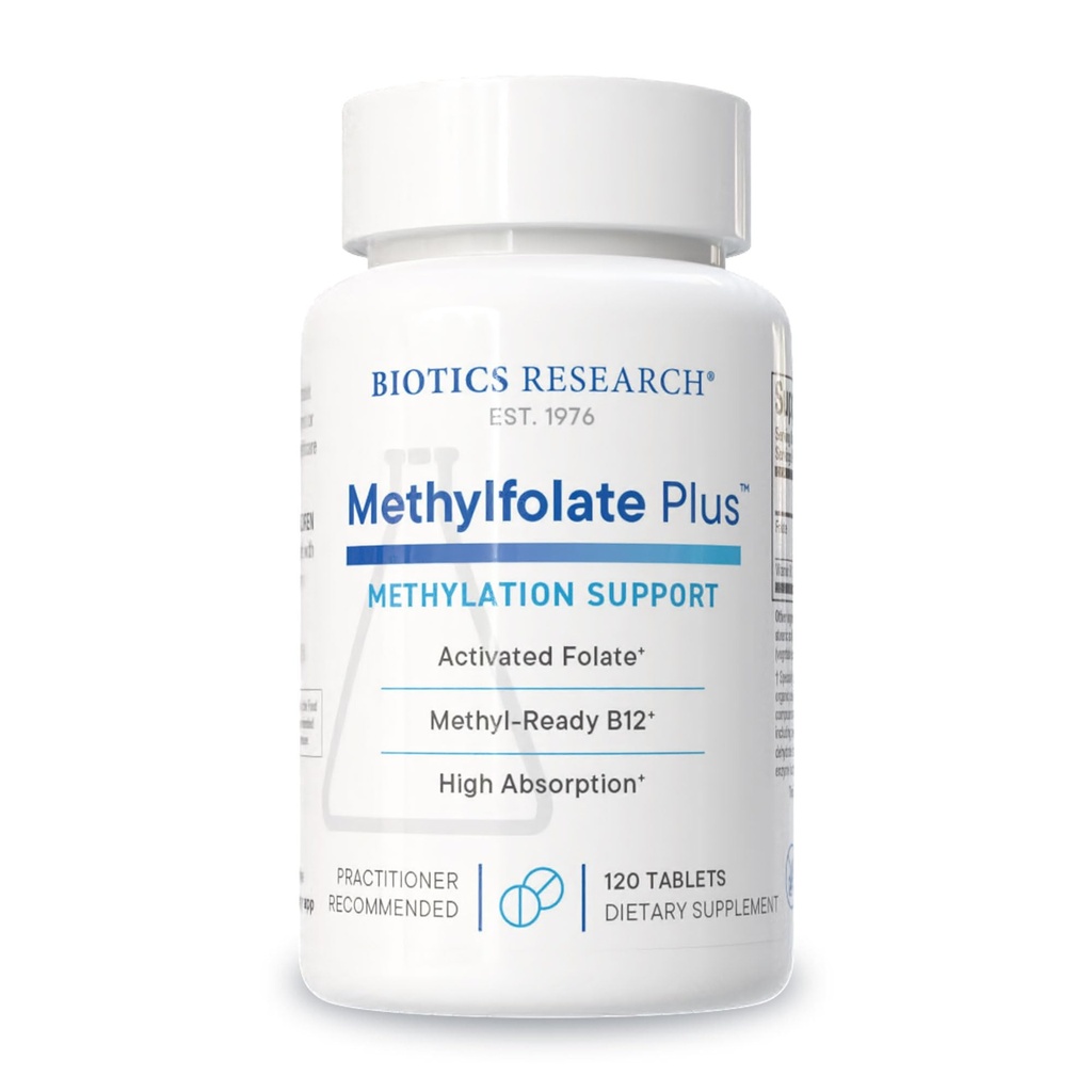 Biotics Research METHYLFOLATE PlusTM Methylfolate, Bioactive Folate + B12, Supporta la salute cardiovascolare, Fetal Development, Nerve Health, Methylation Support, Homocysteine Levels. 120 Tavole