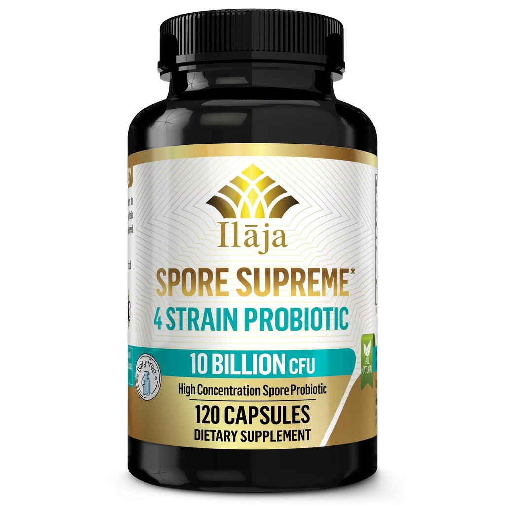 Spore Supreme Spore Based Probiotic 120 Capsule x 10 miliardi / 4 Strain Formula - 4 mesi di alimentazione - Nessuna refrigerazione necessaria, acid Resistant Strains, Dairy Free