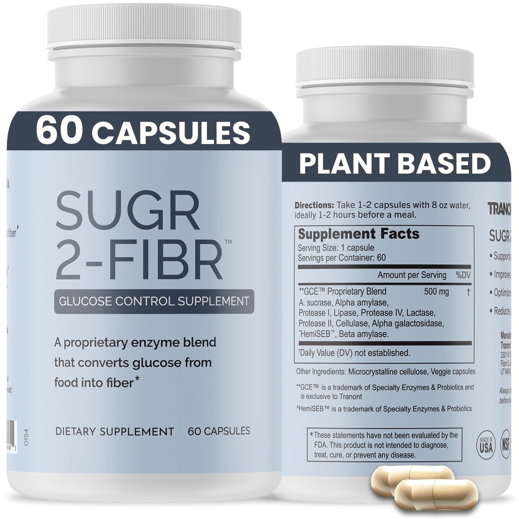 OPTIVIDA Sugr-2-Fibr - Premium Blood Sugar Support Supplement* (60 Count) - Supporta livelli di zucchero nel sangue sani* supportando il metabolismo del glucosio in fibra* - Gluten Free, Non OGM, Veggie Capsules.