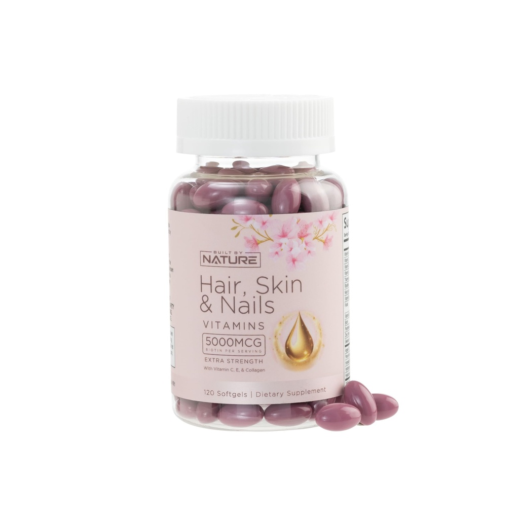 Pelle per capelli e unghie Vitamine – 5000mcg Biotina con Vitamina C, E, Collage, Acido Ialuronico, Olio di cocco Argan & – Luscious Hair Growth & Radiant Skin Supplement per le donne – 120 Softgels