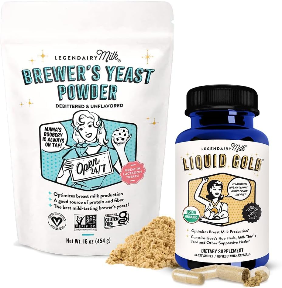 Legendairy Milk Liquid Gold + lievito di birra, Integratori per l'alimentazione del latte - Supporto per la produzione di latte al seno - Fenugreek-Free, Non-OGM,