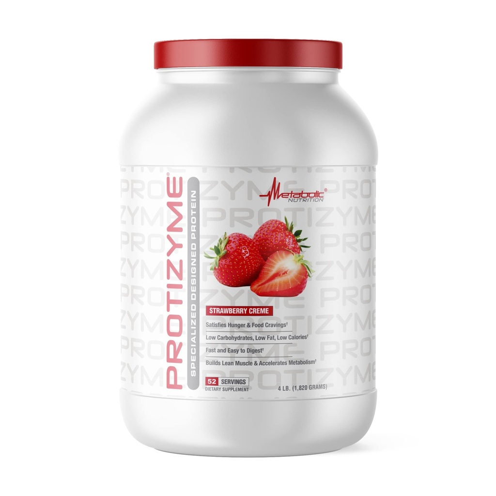 Nutrizione metabolica, Protizyme, Polvere di proteine del siero 100%, Alta proteina, Carbo basso, Proteina di siero di grasso basso, enzimi digestivi, 24 vitamine e minerali essenziali, 4 Pound (52 ser)