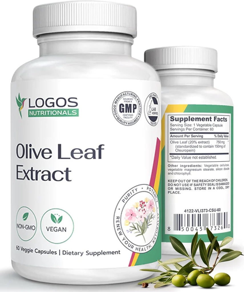 Estratto di foglie di oliva capsule - Integratore immunitario per gli uomini e le donne, Polifenolo e Flavonoide per il benessere generale - Non OGM e Vegan olio d'oliva capsule - 60 Conte