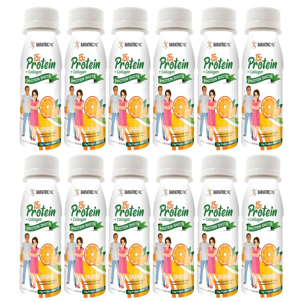 BariatricPal 15g Pronta-Drink Whey Protein & Collagen Shots - Arancione (12 bottiglie)