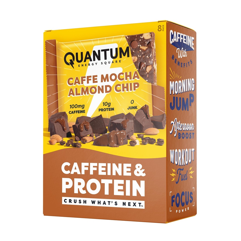 Quantum Energy Square: Energy Bar con Caffeina e 10g Protein. Delicious Healthy Snack On The Go. (Vegan, senza glutine, senza soia, senza latticini) (Caffe Mocha Almond Chip)