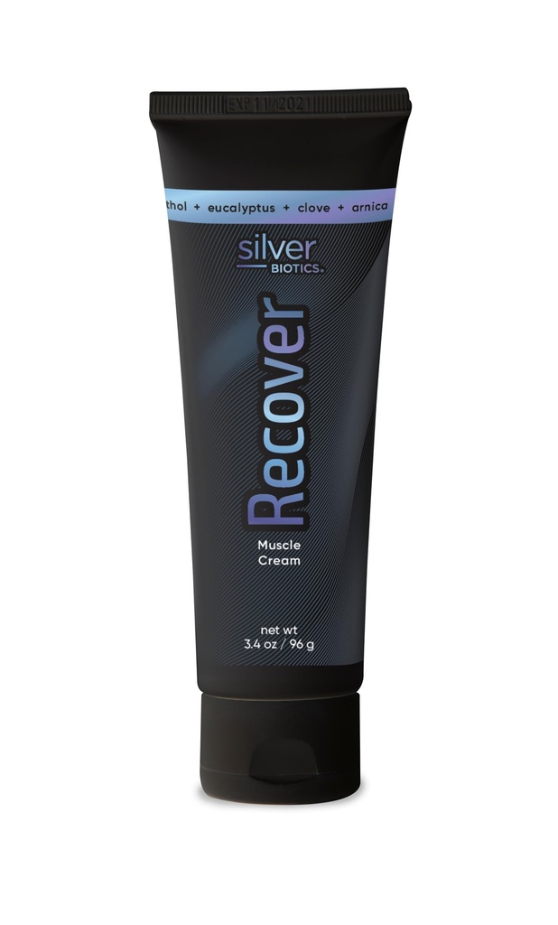 Silver Biotics Recover Muscle Cream | 20 ppm Patented Silver Solution | Arnica | Jojoba Oil | Camphor | Vitamina E | Silver Strong|3.4oz