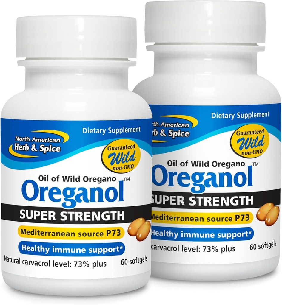 North American Herb & Spice Super Strength Oreganol P73 - Confezione da 2, 60 Softgels - Supporto Sistema Immune - Vegan Friendly Wild Oregano - Non-GMO - 120 Total Servings