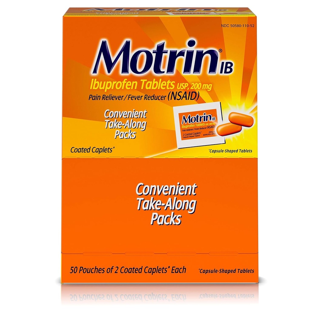 Motrin IB - Compresse Ibuprofene, Due compresse per confezione, 50 Packets Totale, Una scatola