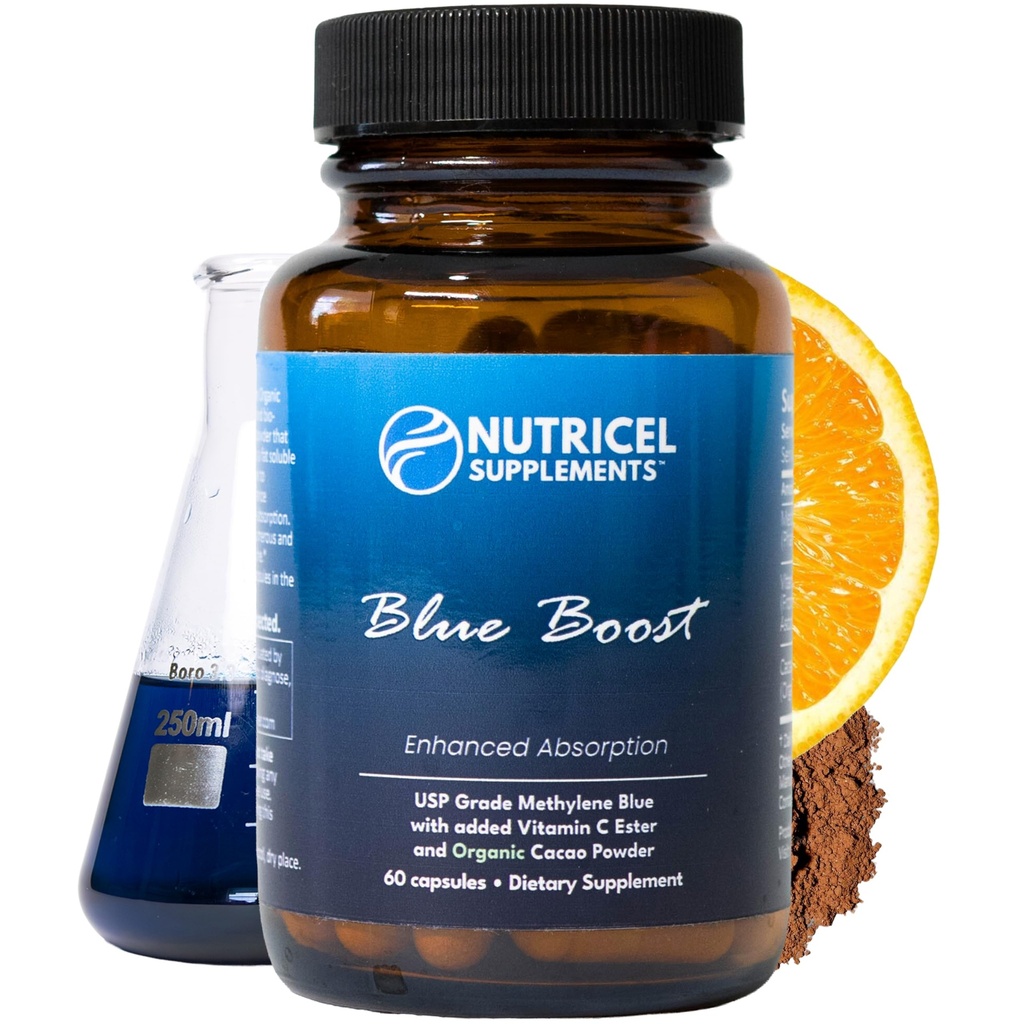 Nutricel Methylene Blue Capsules - Pharmaceutical Grade Supplement - Trusted Made in America Brand - 12mg (USP Reference Compliant) con vitamina C Ester Enhanced Absorption - Terze Parti Testate (60ct)